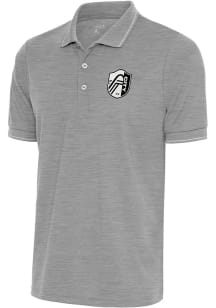Antigua Los Angeles FC Mens Grey Metallic Logo Solid Pique Short Sleeve Polo
