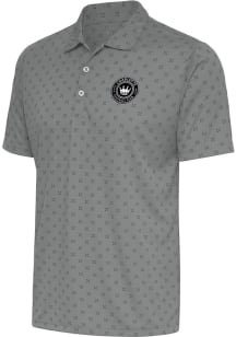 Antigua Charlotte FC Mens Grey Metallic Logo Spark Short Sleeve Polo