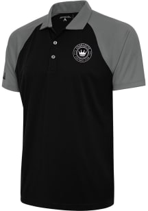 Antigua Charlotte FC Mens Black Metallic Logo Nova Short Sleeve Polo