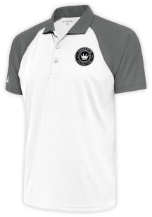 Antigua Charlotte FC Mens White Metallic Logo Nova Short Sleeve Polo