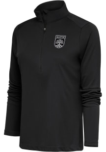 Antigua Austin FC Womens Grey Metallic Logo Tribute Qtr Zip Pullover