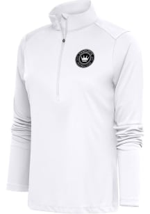 Antigua Charlotte FC Womens White Metallic Logo Tribute 1/4 Zip Pullover