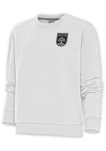 Antigua Austin FC Womens White Metallic Logo Victory Crew Sweatshirt