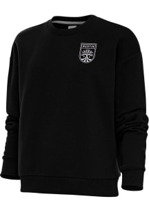 Antigua Austin FC Womens Black Metallic Logo Victory Crew Sweatshirt