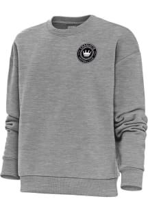 Antigua Charlotte FC Womens Grey Metallic Logo Victory Crew Sweatshirt