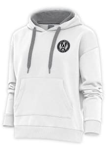 Antigua Atlanta United FC Womens White Metallic Logo Victory Hooded Sweatshirt