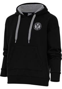 Antigua Atlanta United FC Womens Black Metallic Logo Victory Hooded Sweatshirt