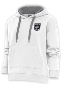 Antigua Austin FC Womens White Metallic Logo Victory Hooded Sweatshirt