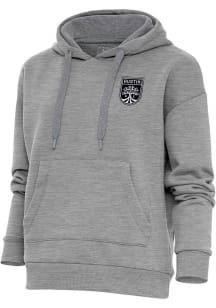 Antigua Austin FC Womens Grey Metallic Logo Victory Hooded Sweatshirt