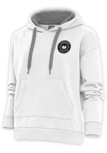 Antigua Charlotte FC Womens White Metallic Logo Victory Hooded Sweatshirt