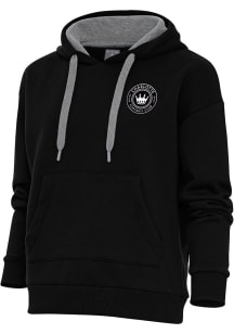 Antigua Charlotte FC Womens Black Metallic Logo Victory Hooded Sweatshirt