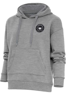 Antigua Charlotte FC Womens Grey Metallic Logo Victory Hooded Sweatshirt
