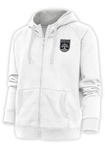 Antigua Austin FC Womens White Metallic Logo Victory Long Sleeve Full Zip Jacket