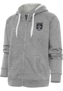 Antigua Austin FC Womens Grey Metallic Logo Victory Long Sleeve Full Zip Jacket