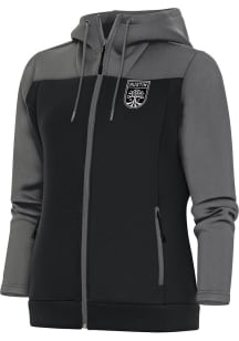Antigua Austin FC Womens Grey Metallic Logo Protect Long Sleeve Full Zip Jacket