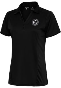 Antigua Atlanta United FC Womens Black Metallic Logo Tribute Short Sleeve Polo Shirt