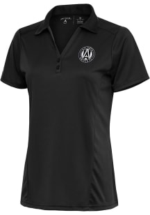 Antigua Atlanta United FC Womens Grey Metallic Logo Tribute Short Sleeve Polo Shirt