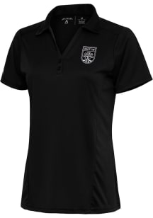 Antigua Austin FC Womens Black Metallic Logo Tribute Short Sleeve Polo Shirt