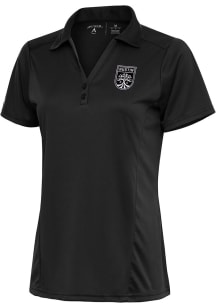 Antigua Austin FC Womens Grey Metallic Logo Tribute Short Sleeve Polo Shirt