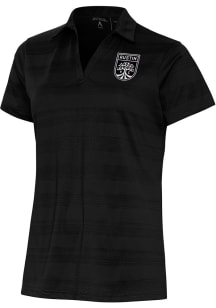 Antigua Austin FC Womens Black Metallic Logo Compass Short Sleeve Polo Shirt