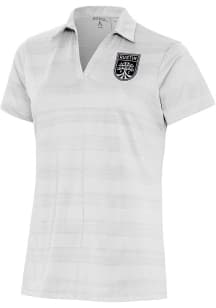 Antigua Austin FC Womens White Metallic Logo Compass Short Sleeve Polo Shirt