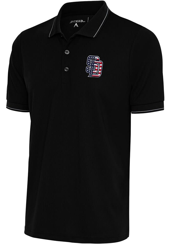 Antigua San Diego Padres Black par 3 Short Sleeve Polo, Black, 90 % Polyester / 10% SPANDEX, Size XL, Rally House