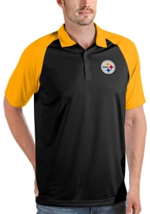 Antigua Pittsburgh Steelers Mens Black Nova Short Sleeve Polo
