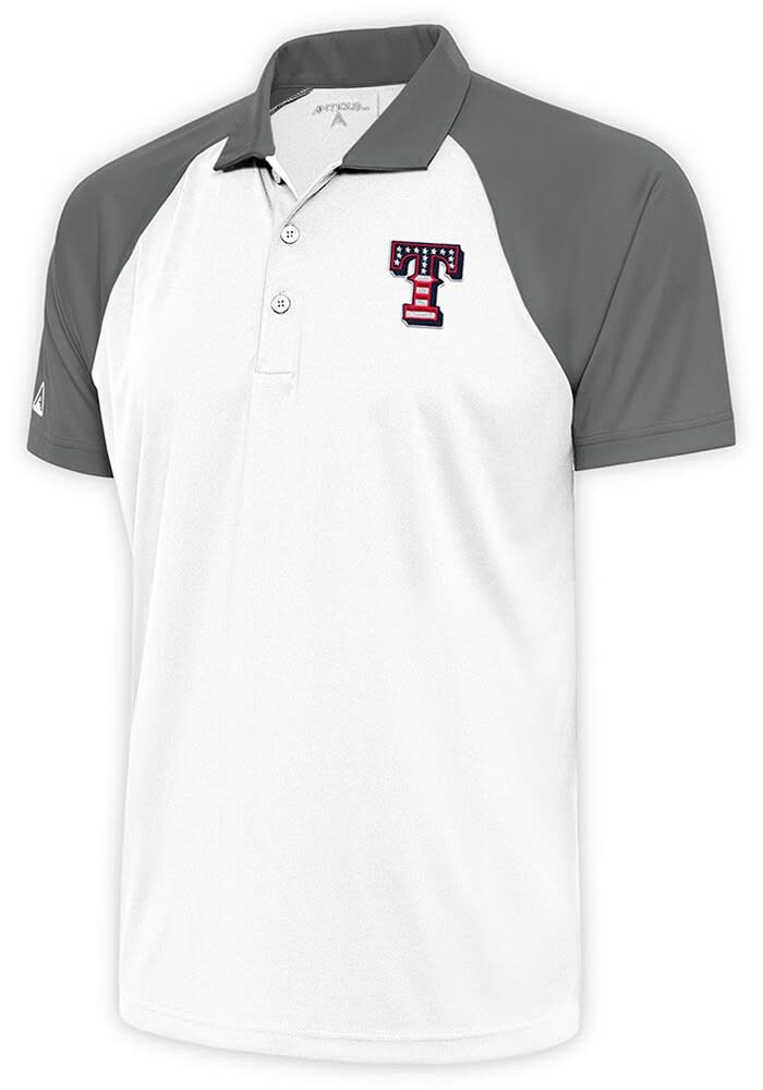 Antigua Texas Rangers White Nova Short Sleeve Polo, White, 100% POLYESTER, Size S, Rally House