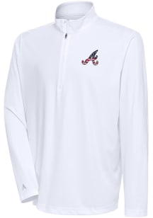 Antigua Atlanta Braves Mens White Patriotic Tribute Long Sleeve 1/4 Zip Pullover