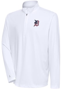 Antigua Detroit Tigers Mens White Patriotic Tribute Long Sleeve 1/4 Zip Pullover