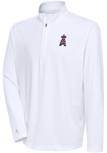 Antigua Los Angeles Angels Mens White Patriotic Tribute Long Sleeve 1/4 Zip Pullover