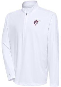 Antigua Miami Marlins Mens White Tribute Long Sleeve 1/4 Zip Pullover