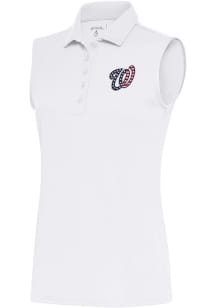 Antigua Washington Nationals Womens White Tribute Polo Shirt