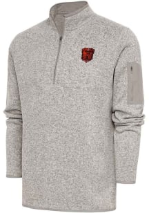 Antigua Cleveland Browns Mens Oatmeal Dawg Fortune Long Sleeve 1/4 Zip Fashion Pullover