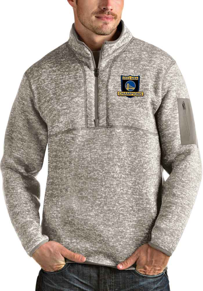Antigua Golden State Warriors Mens Oatmeal 2022 NBA Champions Fortune Long Sleeve 1/4 Zip Fashion Pullover