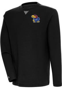 Antigua Kansas Jayhawks Mens Black Flier Bunker Long Sleeve Crew Sweatshirt