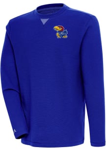Antigua Kansas Jayhawks Mens Blue Flier Bunker Long Sleeve Crew Sweatshirt