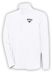 Antigua SMU Mustangs Mens White Hunk Long Sleeve 1/4 Zip Pullover