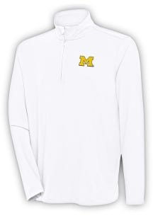 Antigua Michigan Wolverines Mens White Hunk Long Sleeve 1/4 Zip Pullover