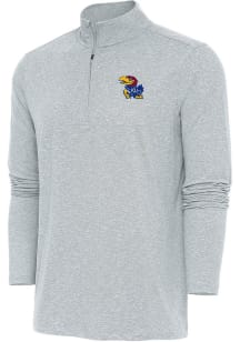 Antigua Kansas Jayhawks Mens Grey Hunk Long Sleeve 1/4 Zip Pullover