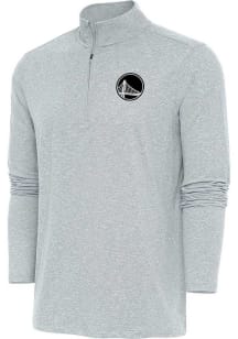 Antigua Golden State Warriors Mens Grey Metallic Logo Hunk Long Sleeve 1/4 Zip Pullover