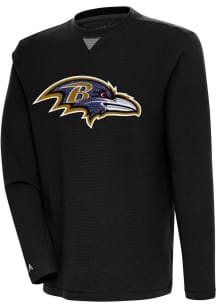 Antigua Baltimore Ravens Mens Black Chenille Logo Flier Bunker Long Sleeve Crew Sweatshirt