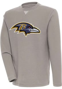 Antigua Baltimore Ravens Mens Oatmeal Chenille Logo Flier Bunker Long Sleeve Crew Sweatshirt