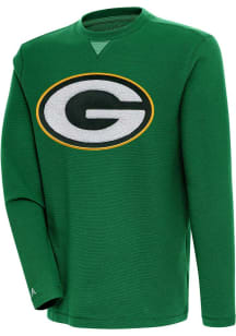 Antigua Green Bay Packers Mens Green Chenille Logo Flier Bunker Long Sleeve Crew Sweatshirt