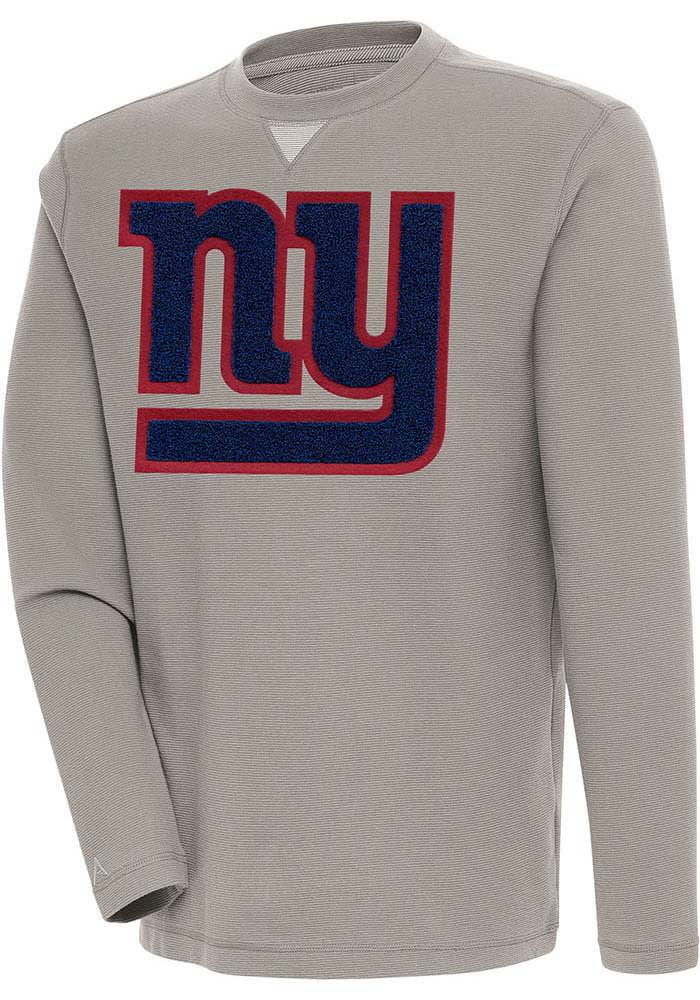 Men's Antigua Oatmeal New York Giants Reward Chenille Pullover Crewneck  Sweatshirt