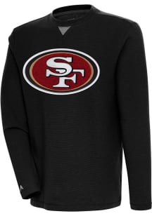 Antigua San Francisco 49ers Mens Black Chenille Logo Flier Bunker Long Sleeve Crew Sweatshirt