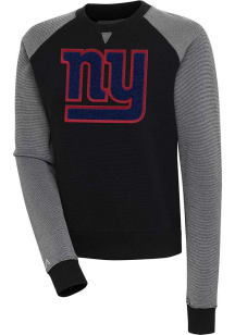 Antigua New York Giants Womens Black Chenille Logo Flier Bunker Crew Sweatshirt