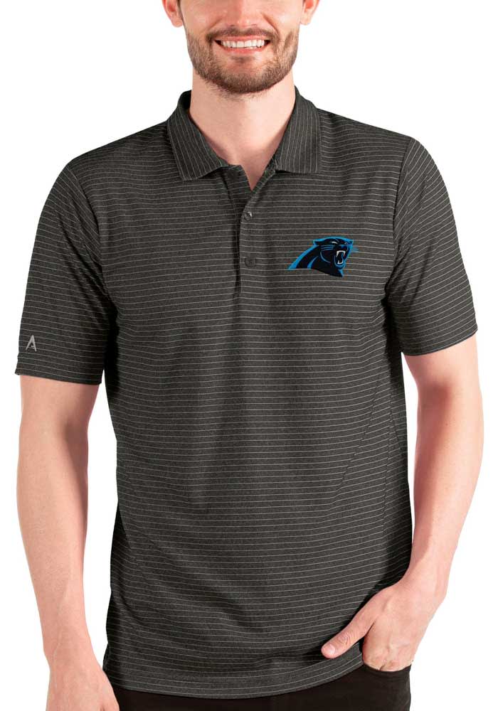 Men's Antigua Black Carolina Panthers Compass Polo