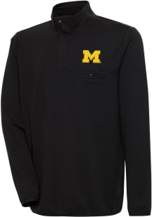 Antigua Michigan Wolverines Mens Black Steamer Long Sleeve 1/4 Zip Pullover
