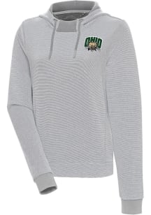 Antigua Ohio Bobcats Womens Grey Axe Bunker Hooded Sweatshirt